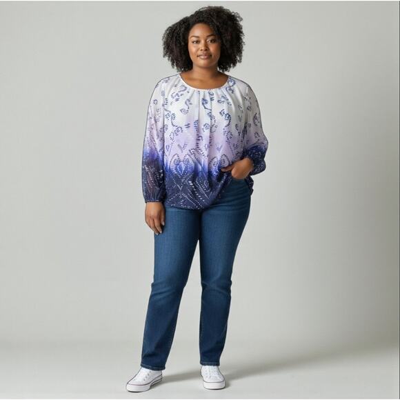 AGB XL Sheer Blue Purple White Blouse - Picture 5 of 6